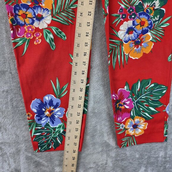 Old Navy Pixie Pants Womens 14 Red Floral Mid-Rise Ankle Length Stretch Tropical - Picture 6 of 14